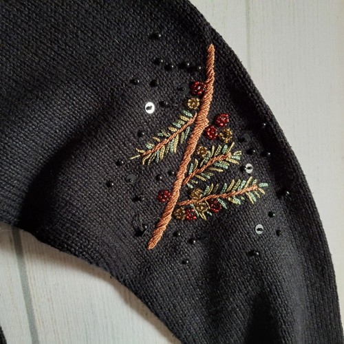 Vtg Heirloom Collectables Holiday Cardinals Zip Cardigan Sweater M embellished - Picture 3 of 5