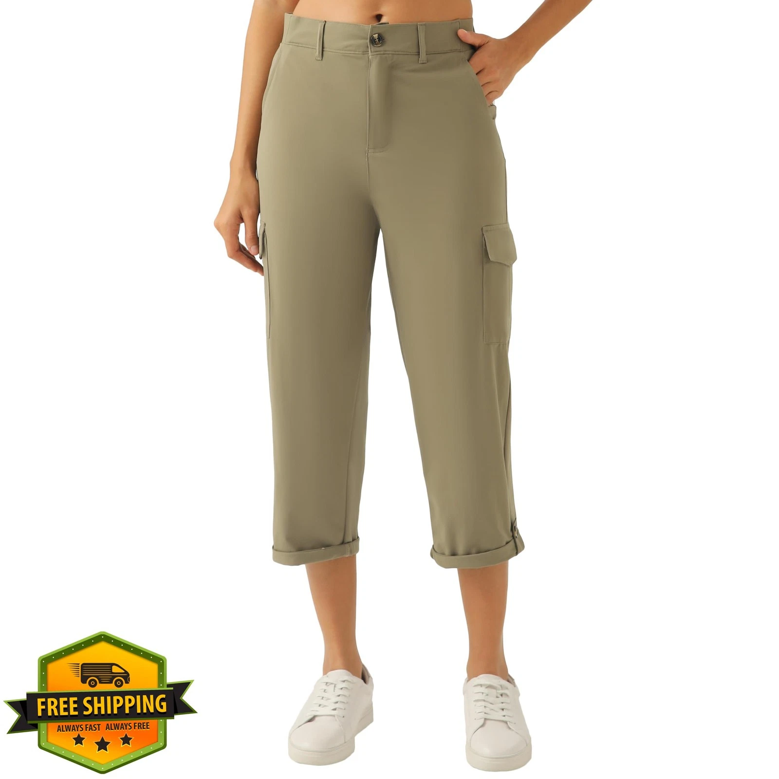 Women's Cargo Capri Pants Hiking Cropped Stretch Pockets