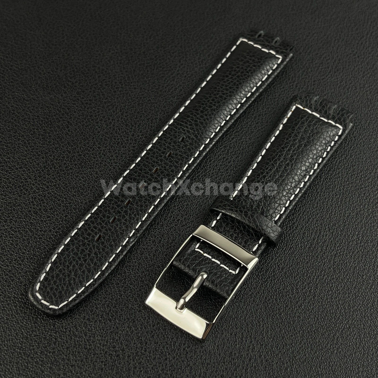 Black Genuine Leather Watch Band Strap 17mm for SWATCH YCS YAS YGS
