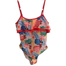 Disney Minnie Mouse Tropical Print One-Piece Swimsuit With Ruffle Detail Adjusta