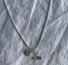 Silver Tone Mickey Mouse Rhinestone Necklace Cubic Zirconia with L initial