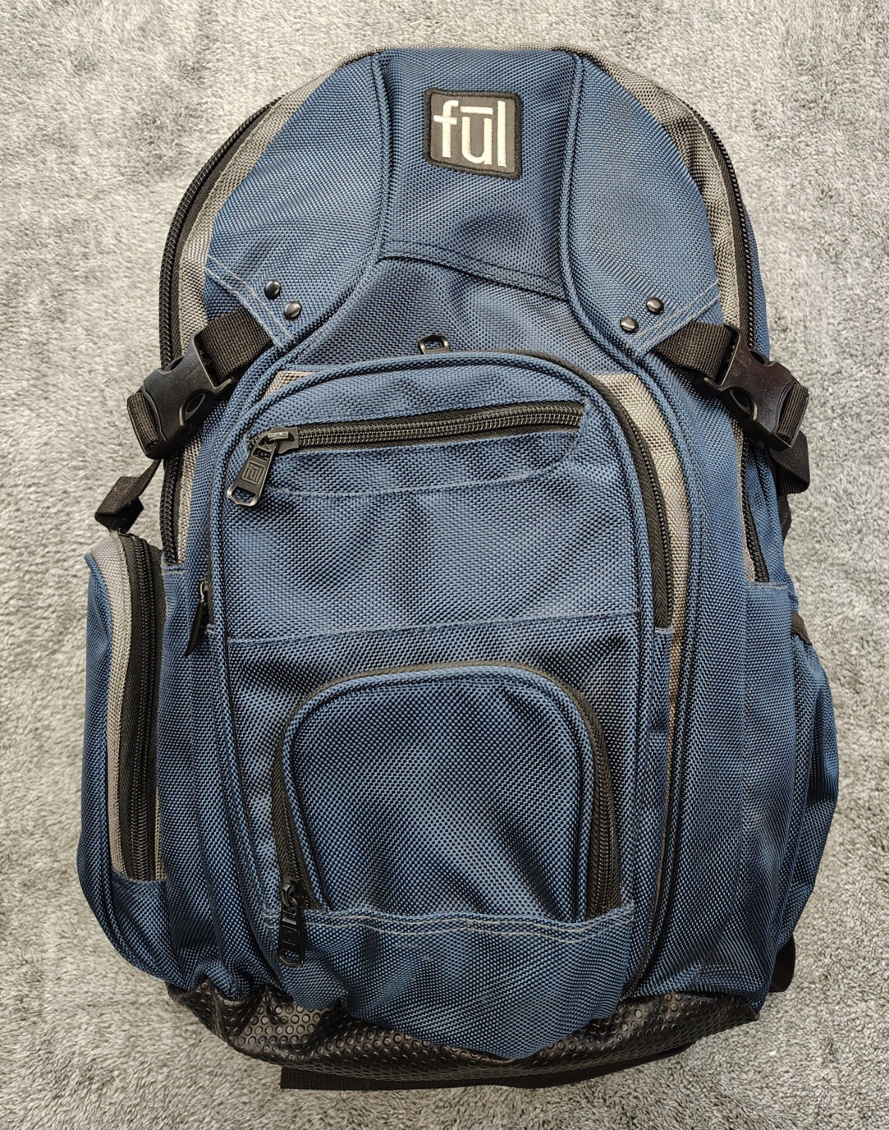 Blue Gray Nylon School Travel Work Padded Euc