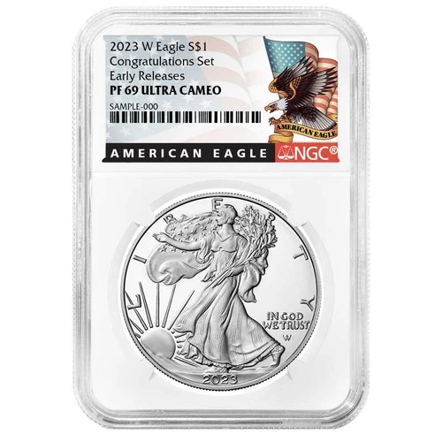 2023-W $1 1-oz Proof American Silver Eagle Congratulations Set NGC PF69UC ER