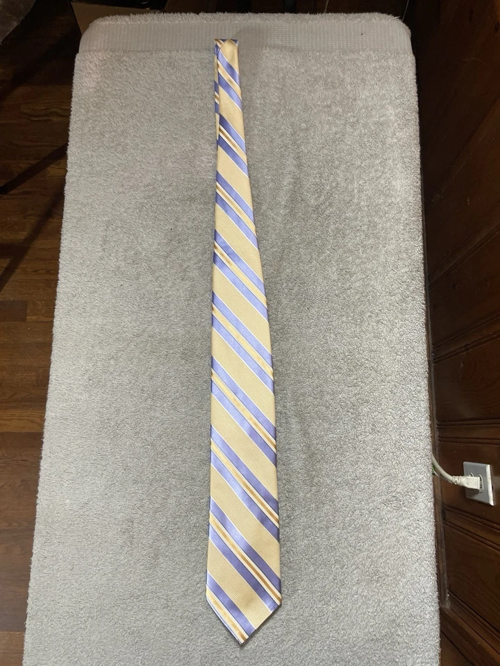 Corbata para hombre IKE BEHAR dorada, amarilla, azul/rayas de seda Foto 2 de 4