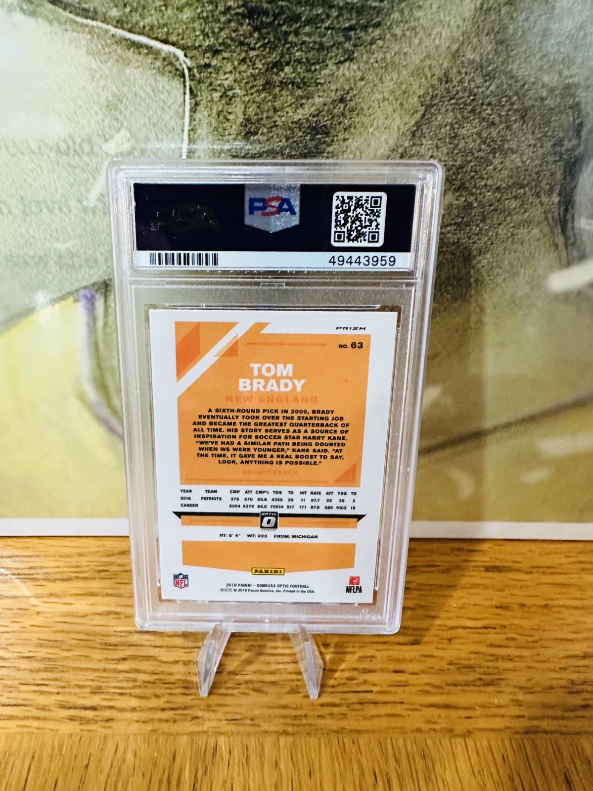 GEM MINT PSA-10 2019 Donruss Optic HOF Tom BradyHolo Prizm #63 view 4