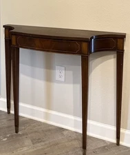 Hepplewhite Style Mahogany and Satinwood Console Table with Brass Capped Legs