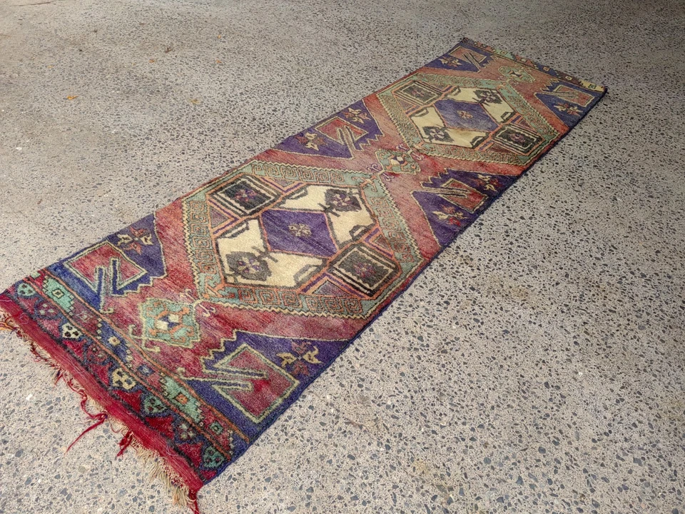 3.3x11 ft  Vintage Turkish Runner Rug Wool Anatolian Handmade Hallway Oushak - Image 2 of 4