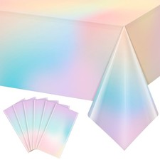 6 Pcs Pastel Tablecloths,Plastic Rainbow Tablecloth Disposable Rectangle Past...