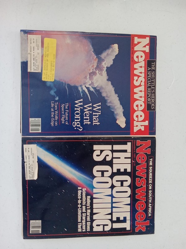 Newsweek Magazine Vintage Lot of 2 1985 1986 Halley's Comet, Challenger Disaster