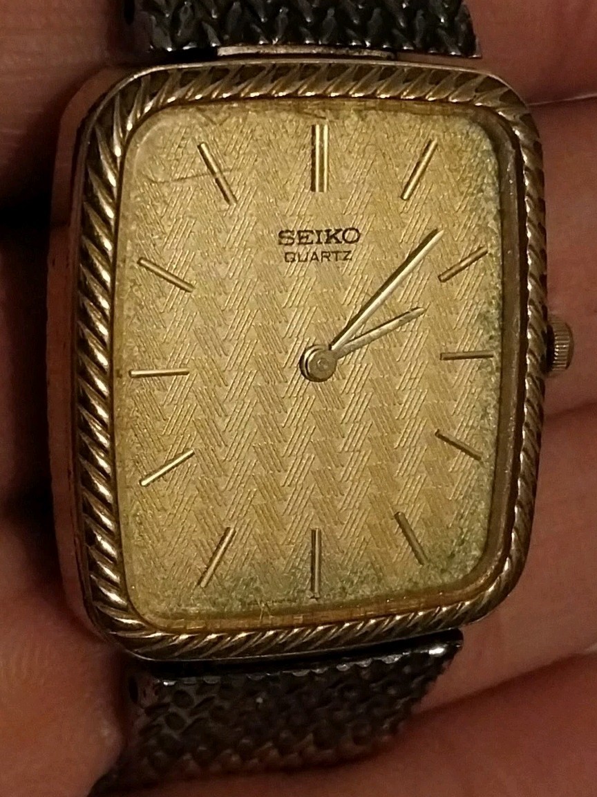 Seiko Tank Watch Champagne Dial Gold Tone 8620-5099 Working