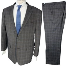 Jos A Bank 1905 Suit Mens 46L Slim Fit Gray Plaid 2Pc Wool Blend Jacket Pants