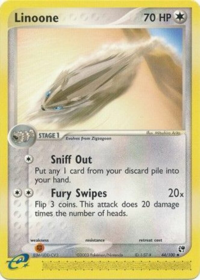 NM-Mint, English Pokemon Regular Linoone - 44/100 - Uncommon EX Sandstorm