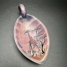 African Folk Art Etched Soapstone Trinket Dish With Giraffe & Duck Carved Handle