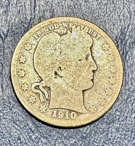 1910-D Barber Quarter. 90% Silver. Good Condition. Charity Auction.