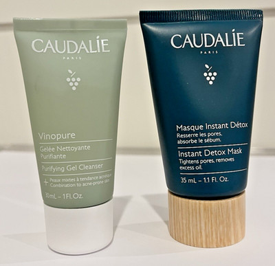 Caudalie Instant Detox Mask 1.1oz & Caudalie VINOPURE Purifying Gel Cleanser 1oz