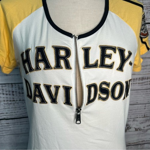 Harley Davidson Classic Embroidered Shirt Medium Patches 1/4 Zip Short Sleeve - Picture 3 of 8