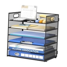 6 Tier Paper Organizer for Desk, Paper Letter Tray Organizer for 1 Black