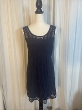 Express Navy Blue Lace Sheath Dress Sleeveless Lined Cocktail Size L Wedding Gue