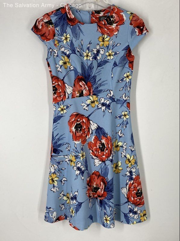 Vince Camuto Womens Multicolor Floral Long Sleeve Fit & Flare Dress Size 0