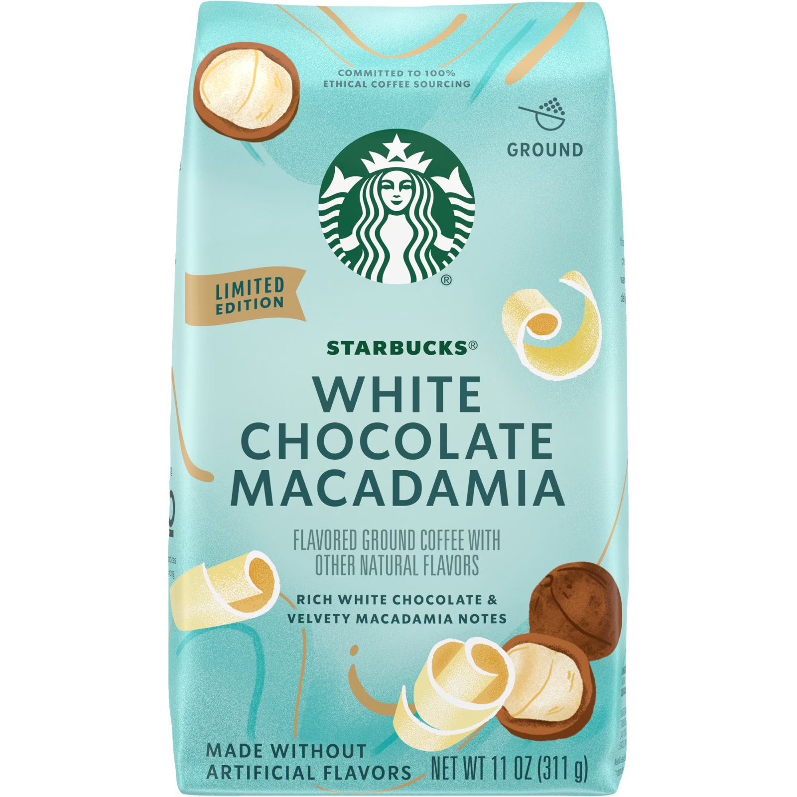 Starbucks White Chocolate Macadamia Nut, Flavored Ground Coffee, 100% Arabica, L