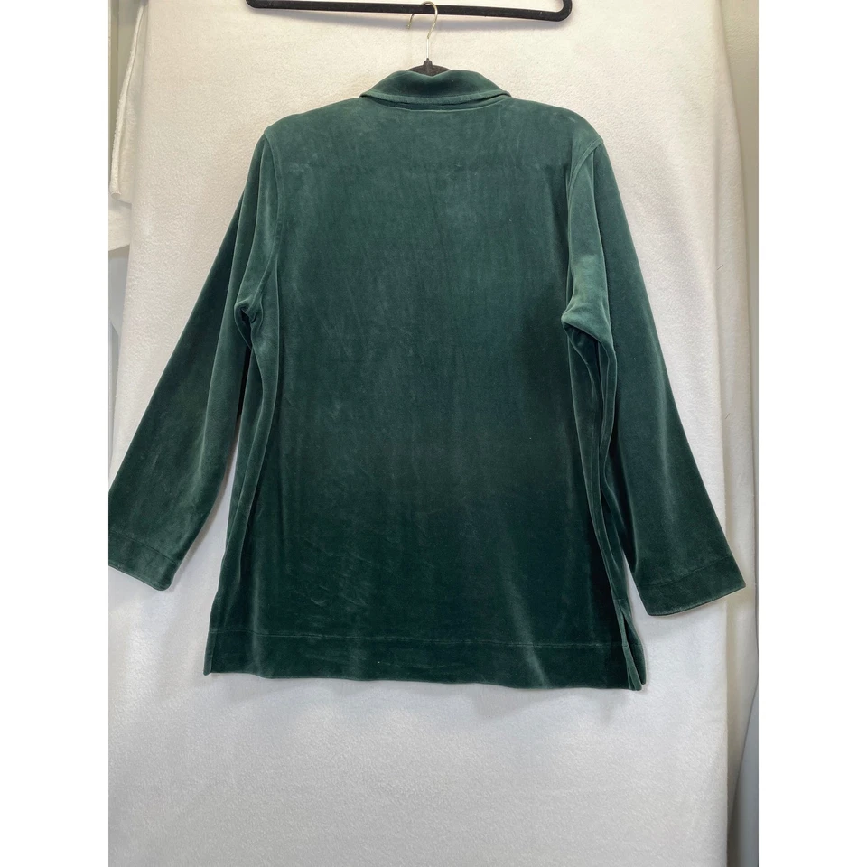 Женская бархатная рубашка Liz Claiborne LIZWEAR на пуговицах зеленая размер L с длинным рукавом - Изображение 4 из 4
