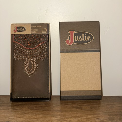 Justin Rodeo Wallet Brown Genuine Leather Tooled Western Stitch RFID ...