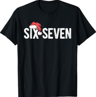 67 Six Seven Meme Gen Alpha Slang Santa Hat Funny Christmas T-Shirt