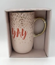Modern Expressions YAY Mug 20.2 oz Gold Handle Ceramic Cup Gift NIB