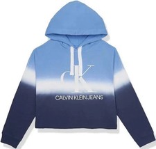 Calvin Klein Jeans Women's XXL Blue Tie Dye Hoodie CK Logo Crop Top Sweatshirt