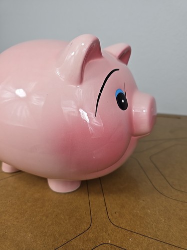 Large Vintage Mid Century Ceramic Fat Belly Big Eyed Pink Piggy Bank - Picture 14 of 19