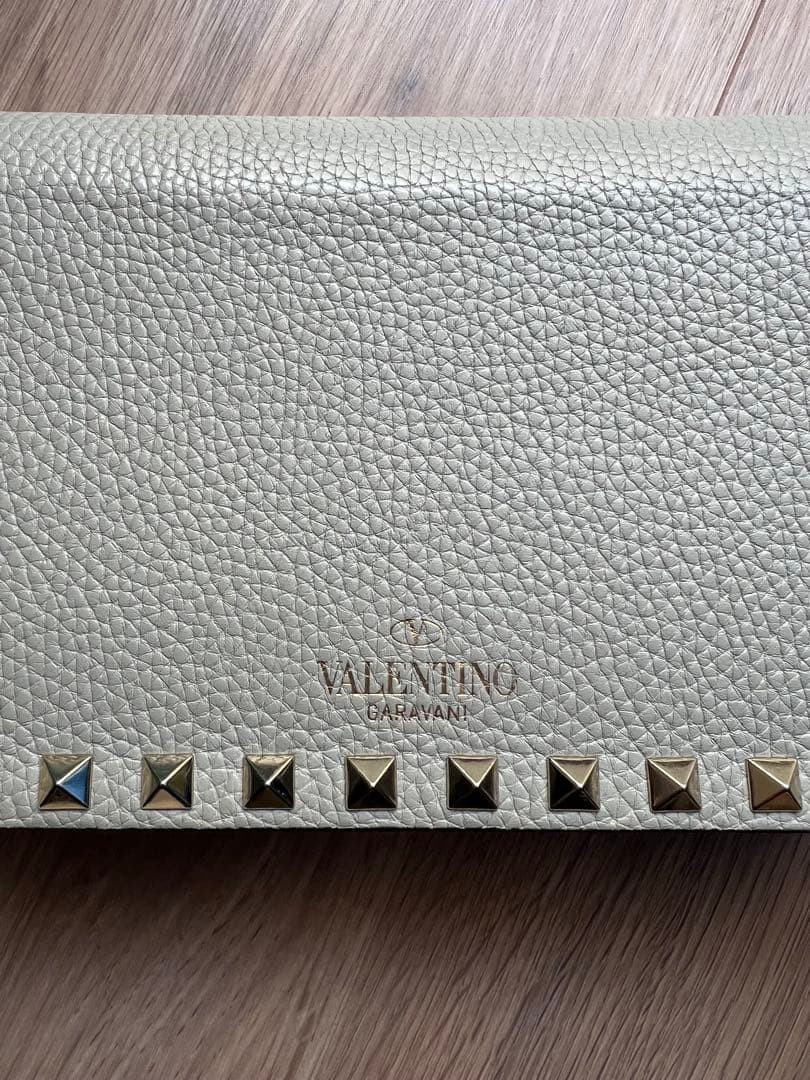 VALENTINO Women Rockstud Chain Wallet Shoulder Bag Beige Gray Leather from japan thumbnail 23