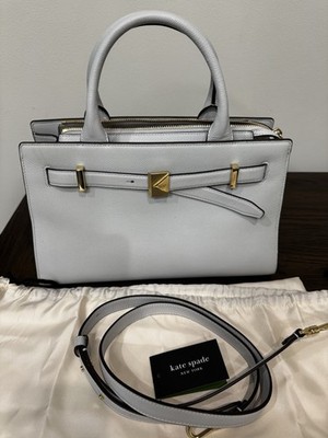 KATE SPADE Deco Medium Satchel Crossbody Bag Stone Path Light Gray pebbled Satch