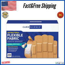 Care Science Fabric Adhesive Bandages, 200 Ct Bulk Assorted Sizes  Flexible  B