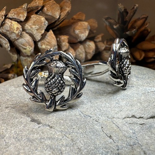 Thistle Cuff Links Scotland Scottish Men's Cufflinks Celtic Pewter Gift - Picture 2 of 10