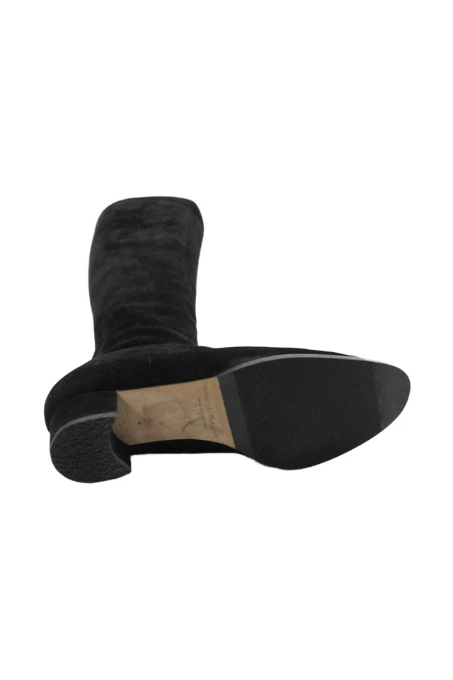 Manolo Blahnik Mujer Gamuza Pull On Medio Pantorrilla Botas Negras Talla 38 8 Foto 4 de 4