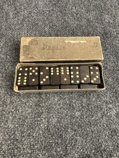 Vintage Wooden Domino Set Storage Box 28 Piece Art Deco 20s-40s 
