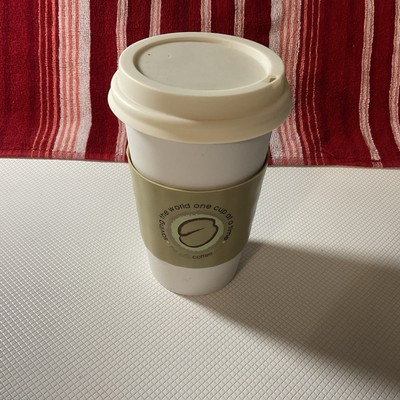''The Eco Coffee Cup'' 11oz Ceramic (5'' Tall) with Top & Holder - Saving the World