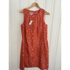 Talbots Pure Silk Sleeveless Sheath Dress Orange Pink Retro 70s Inspo Sz 12