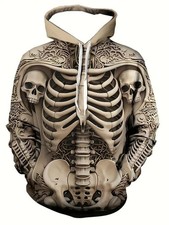 Skeleton Skull Horror 3D All Over Print Hoodie - Adults Youth
