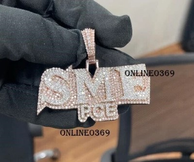 14k Rose Gold Plated Men's SME Name Layered Real Moissanite Pendant 925 Silver