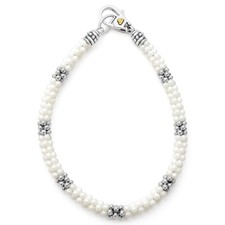 New LAGOS White Caviar Seven Silver Station Ceramic Beaded Bracelet 7/Medium