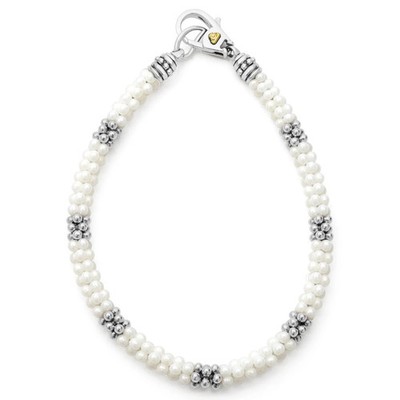 New LAGOS White Caviar Seven Silver Station Ceramic Beaded Bracelet 7/Medium