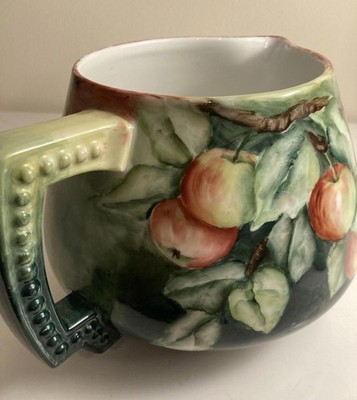 Limoges Antique Cider Pitcher Hand Painted Apples JPL 1890-1932 Great Condition