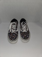VANS Old Skool Women s Floral Canvas Sneakers Lace-Up Low Top Black Rubber