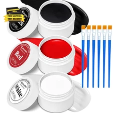 3 Colors Oil Based Face Body Paint Set with 6 Brushes, White Black Red Clown Mak