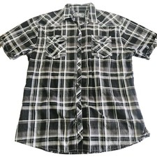 AFFLICTION- BUCKLE - Mens Button Up Shirt Black Embroidered Short Sleeve - 2XL