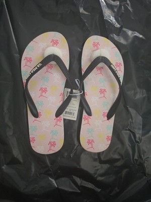 U.S. Polo Assn. Pink Palm Tree Print Flip Flops With Black Straps Size 9-10 NWT