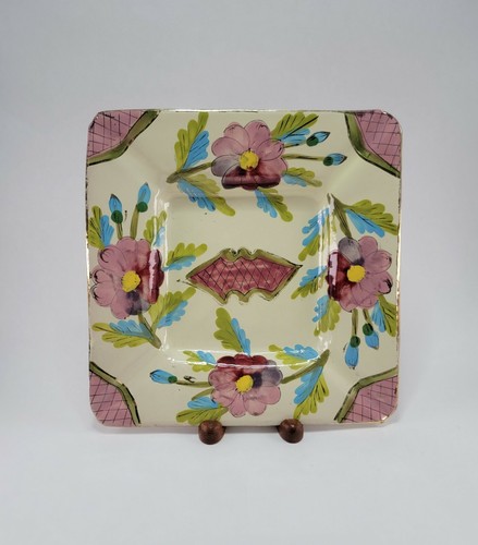 Vintage MCM Italian Hand-painted Ashtray Plate Dish With Gold Gild Flowers - Picture 1 of 10