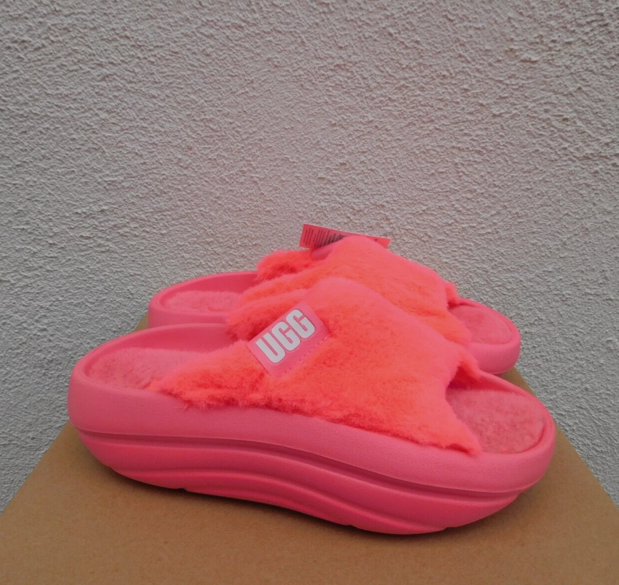 SANDALI PANTOFOLE UGG SUPER CORAL FOOMO UGGPLUSH SLIDE DONNA US 7 EUR 38 ~NUOVI CON SCATOLA