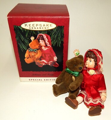 Hallmark Christmas Ornament - Victorian Dressed Julianne & Her Teddy Bear - MIB